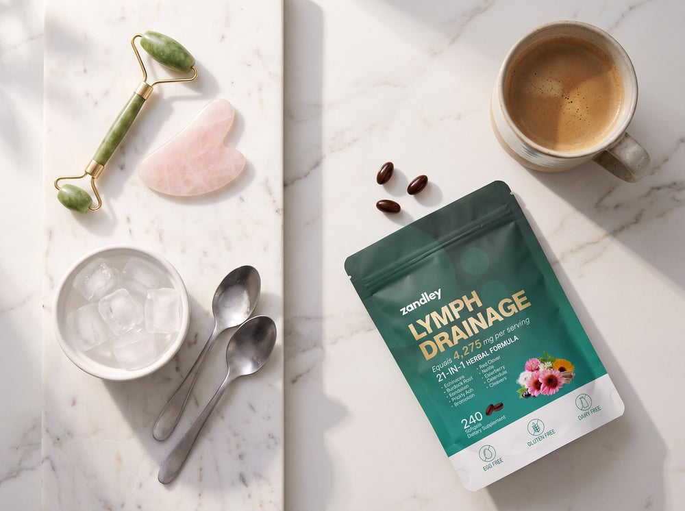 Jade roller, gua sha and ice vs LymphCaps