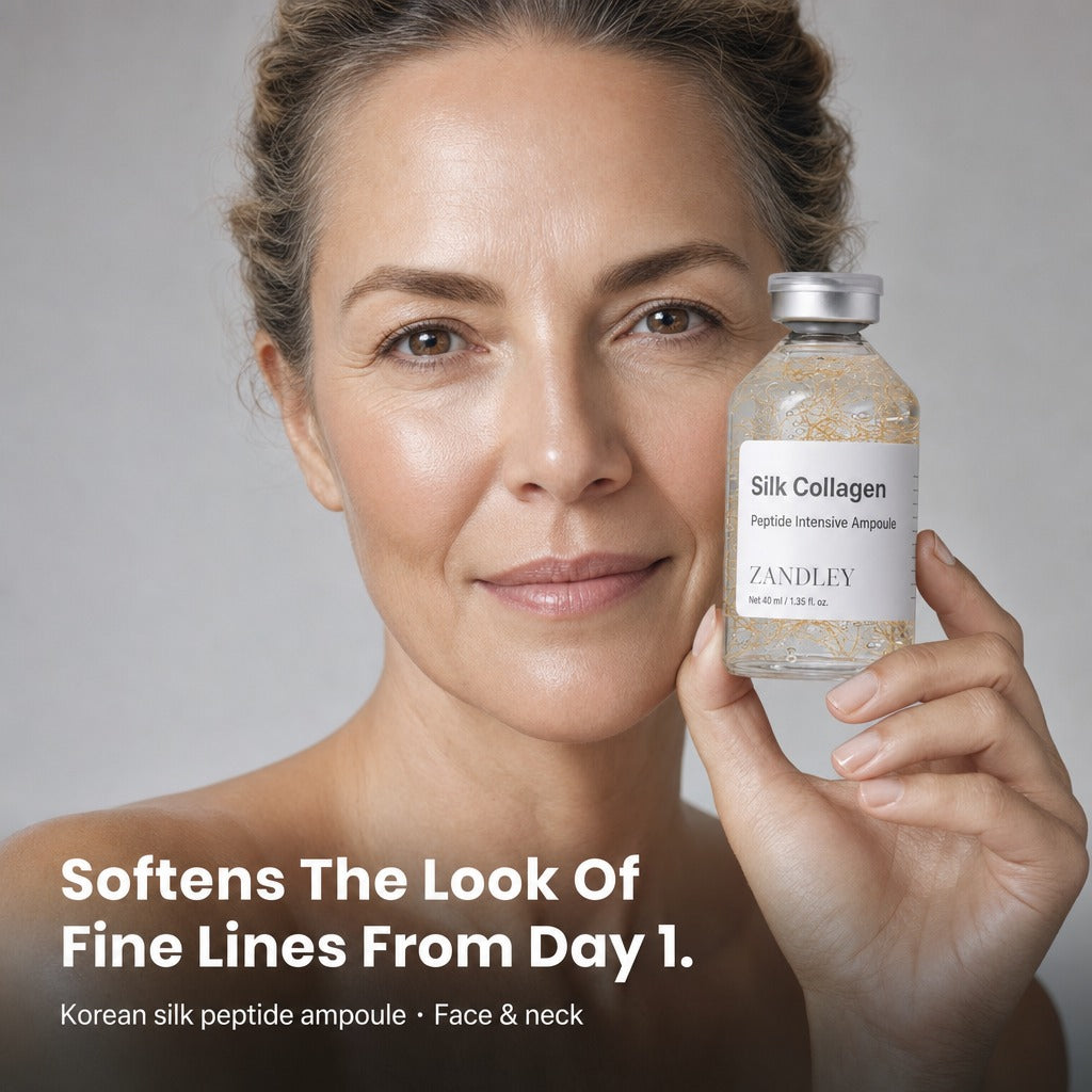 Woman holding the SilkGlow silk collagen ampoule