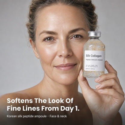 Woman holding the SilkGlow silk collagen ampoule