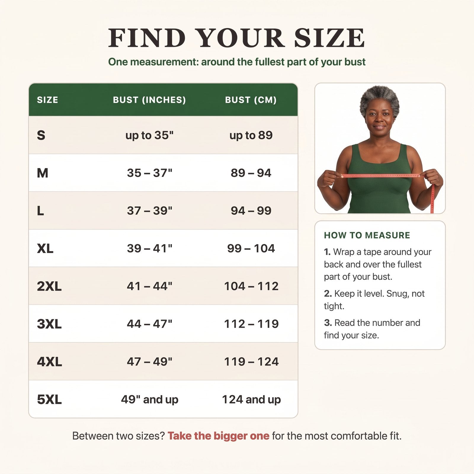 Size chart S to 5XL