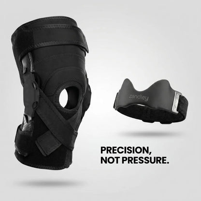 Bulky knee brace next to the Zandley knee strap